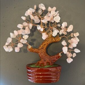 Feng Shui Natural Rose Pink Quartz Crystal Money Tree or Gemstone Bonsai Tree 7”